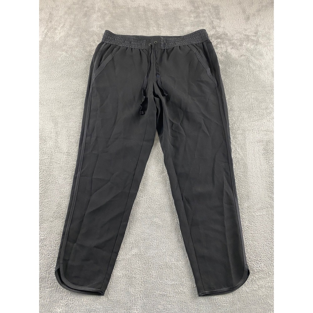 Ann Taylor LOFT Petites Black Satin Trim Jogger Trousers Pants 4P Curved Hem